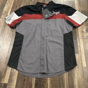 Harley-Davidson Black, Red, and Gray Casual Button Down Shirt